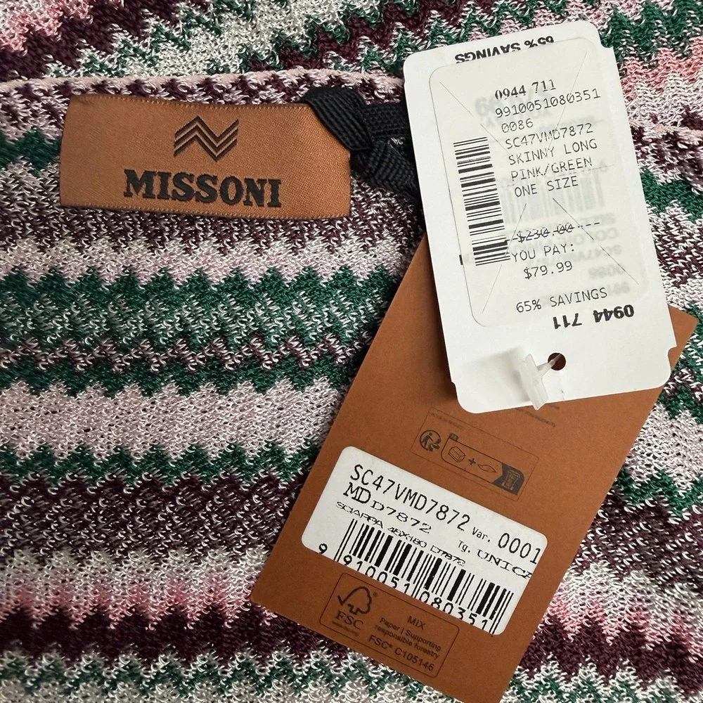 Missoni Zig Zag Pink & Green Long Scarf With Fringes NWT $230.00 87